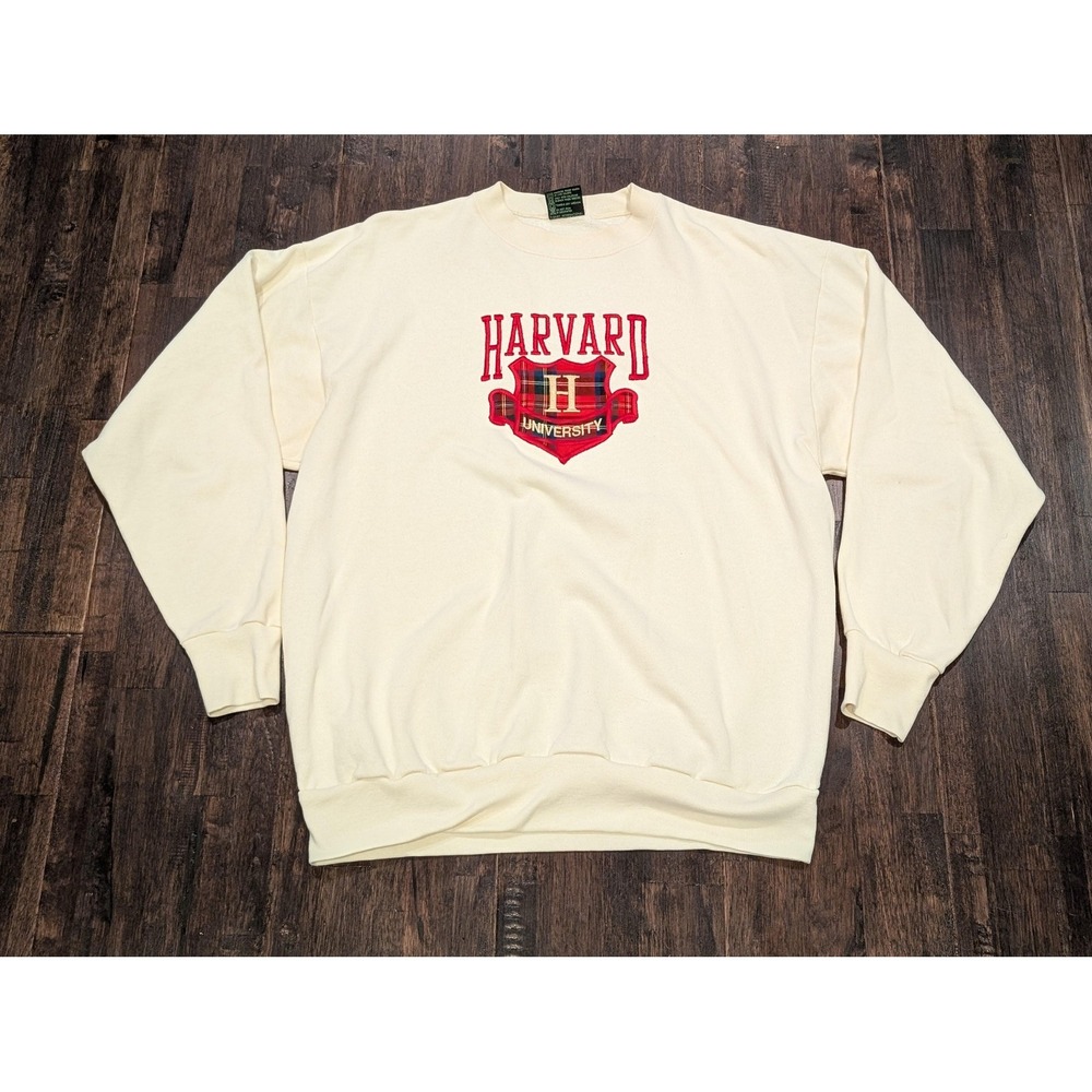 Vintage TSi 90s‎ USA Made Harvard University Crest Crewneck Size L Cream Red
